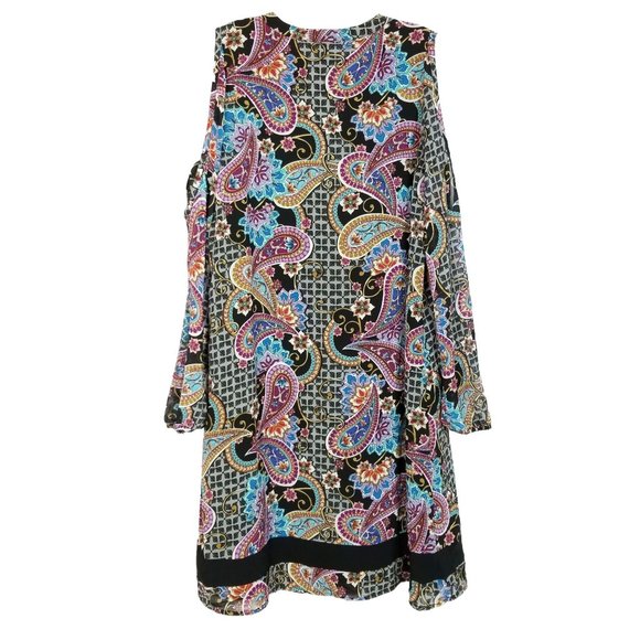 KAREN KANE A-line Dress Long Sheer Sleeves Cold Shoulder Paisley Women's size 8 - Picture 3 of 6